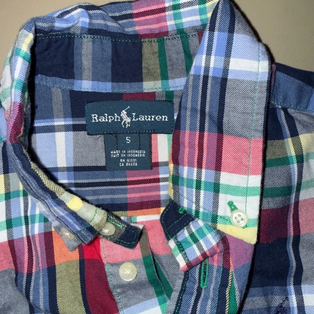 Ralph Lauren Button Down Shirt‎ Size 5 Multicolor Plaid Long Sleeve Pony Logo